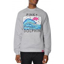 Mens Wear Pink Dolphin Portrait Ocean Fleece Raglan Pullover Cotton Crew Neck