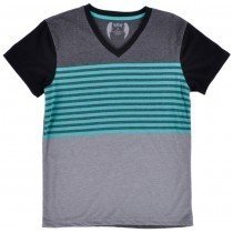 SGR V Neck Tee Shirt Stripe Short Sleeve Aqua Fashion Mens Authentic Top S-XL