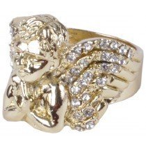 Mens Cubic Zirconia Angel Face Ring Gold Fashion Finger Jewelry Band