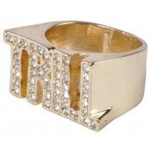 Gold Plated Trill Cubic Zirconia Mens Rapper Chunky Bling Jewelry Finger Ring