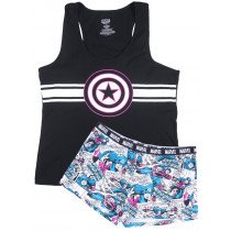 Captain America Sleep Set 2-Piece Tank Top Boxers Marvel Sleepwear Womens