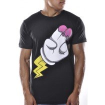 THC Marijuana Weed 2 Finger Shock Graphic Print Tee Black White Yellow Pink
