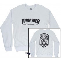 HUF x Thrasher Sweatshirt White Crewneck Fleece Pullover Top Skateboard Fashion