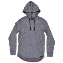 Elongated Hoodie Pullover Sweater Zipper Marled Black Rounded WT02 Mens S-2XL