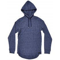 Elongated Hoodie Pullover Sweater Zipper Marled Navy Rounded WT02 Mens S-2XL