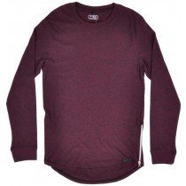 Round Long Length LS Shirt Side Zipper Marled Burgundy Rounded WT02 Mens M-2XL