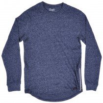 Round Long Length LS Shirt Side Zipper Marled Navy Rounded WT02 Mens Top M-2XL
