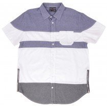Button Down Shirt Chambray Zipper Pocket Short Sleeve Top WT02 Mens M-2XL